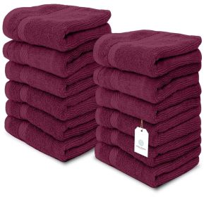 Luxury Washcloths for Bathroom Hotel Spa Kitchen Set of 12 Pcs Circlet Egyptian Cotton Highly Absorbent Hotel Quality Face Towels 13x13 Inch Wine