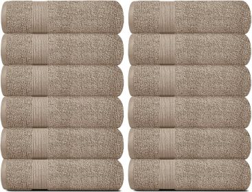 12 Pack Taupe Color Resort Collection Soft Washcloth Face & Body Towel Set 12x12 inch Luxury Hotel Plush & Absorbent Cotton Washclothes