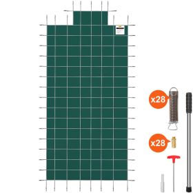 VEVOR Pool Safety Cover Fits 16x32ft Rectangle Inground Safety Pool Cover Green Mesh with 4x8ft Center End Steps Solid Pool Safety Cover for Swim