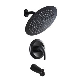 10 inch Wall Mount Concealed Round High Pressure Rainfall Shower Head with Brass Shower Arm and Shower Faucet Set (Color: Matte black)