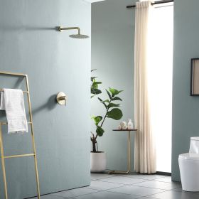 10-inch Round High Pressure Rain Wall Mount Concealed Shower Head whit Brass Shower Arm (Color: Gold)
