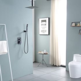 Wall Mount 10in. 360 Degree Adjustable Square Rainfall High Pressure Shower Head with Handheld Spray Combo Stainless Steel Shower Hose (Color: Matte black, Shower Head Diameter: 10-inch)