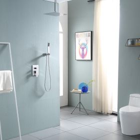 Wall Mount 10in. 360 Degree Adjustable Square Rainfall High Pressure Shower Head with Handheld Spray Combo Stainless Steel Shower Hose (Color: Chrome, Shower Head Diameter: 10-inch)