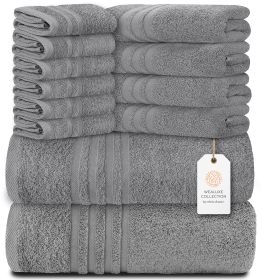 12 Piece Bath Towel Set for Bathroom Wealuxe Collection 2 Bath Towels 4 Hand Towels 6 Washcloths 100% Cotton Soft and Plush Highly Absorbent Soft (Brand: White Classic)