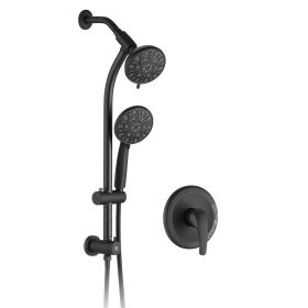 Drill-Free Stainless Steel Slide Bar Combo Rain Showerhead 7-Setting Hand, Dual Shower Head Spa System (Rough-in Valve Included) (Color: as Pic)